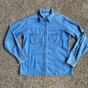 SKYDYED Denim Shirt Womens Medium Blue Jean Snap Button Up Long Sleeve Cowgirl